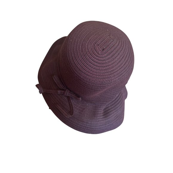 August Accessories Womens Plum Ribbed Cloche Hat With Bow Accent - Picture 2 of 5